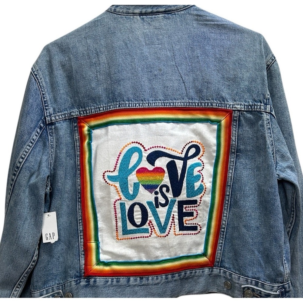 Upcycled NWT "Love is Love" Jean Jacket Sz L